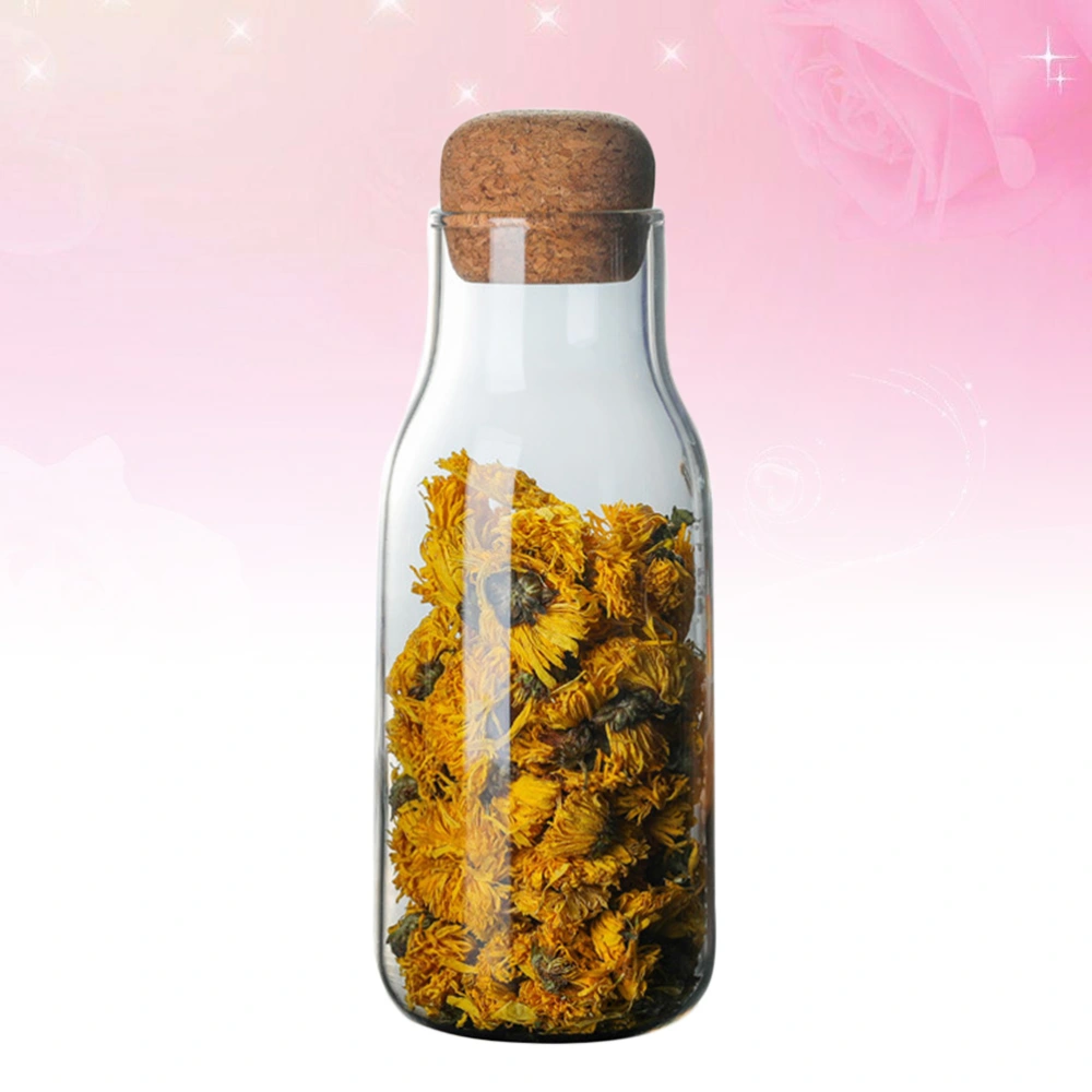 Transparent Glass Storage Tank Sealed Cans Food Flower Tea Dried Fruit Grains Storage Container with Cork (600ML)