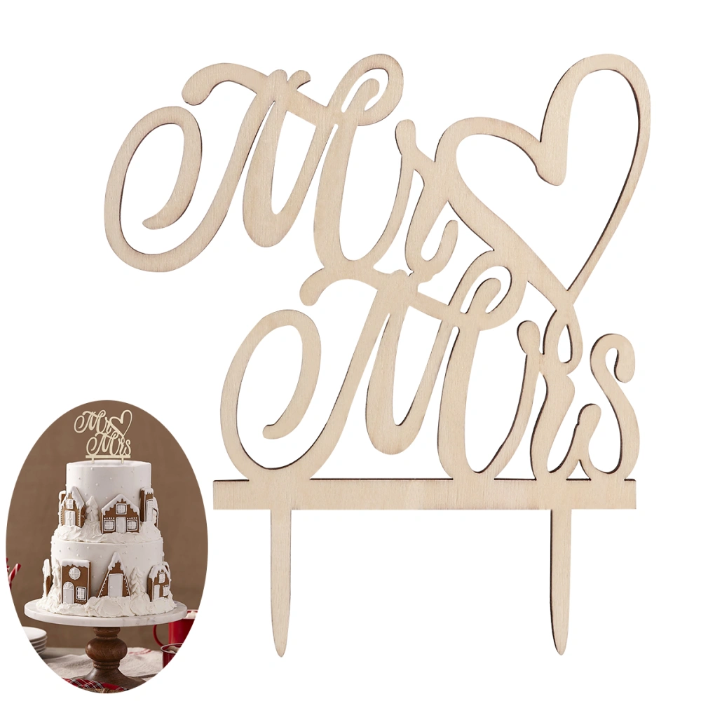 BESTOMZ Cake Topper "Mr & Mrs" Wood Wedding Cake Decorations (Wood colour)