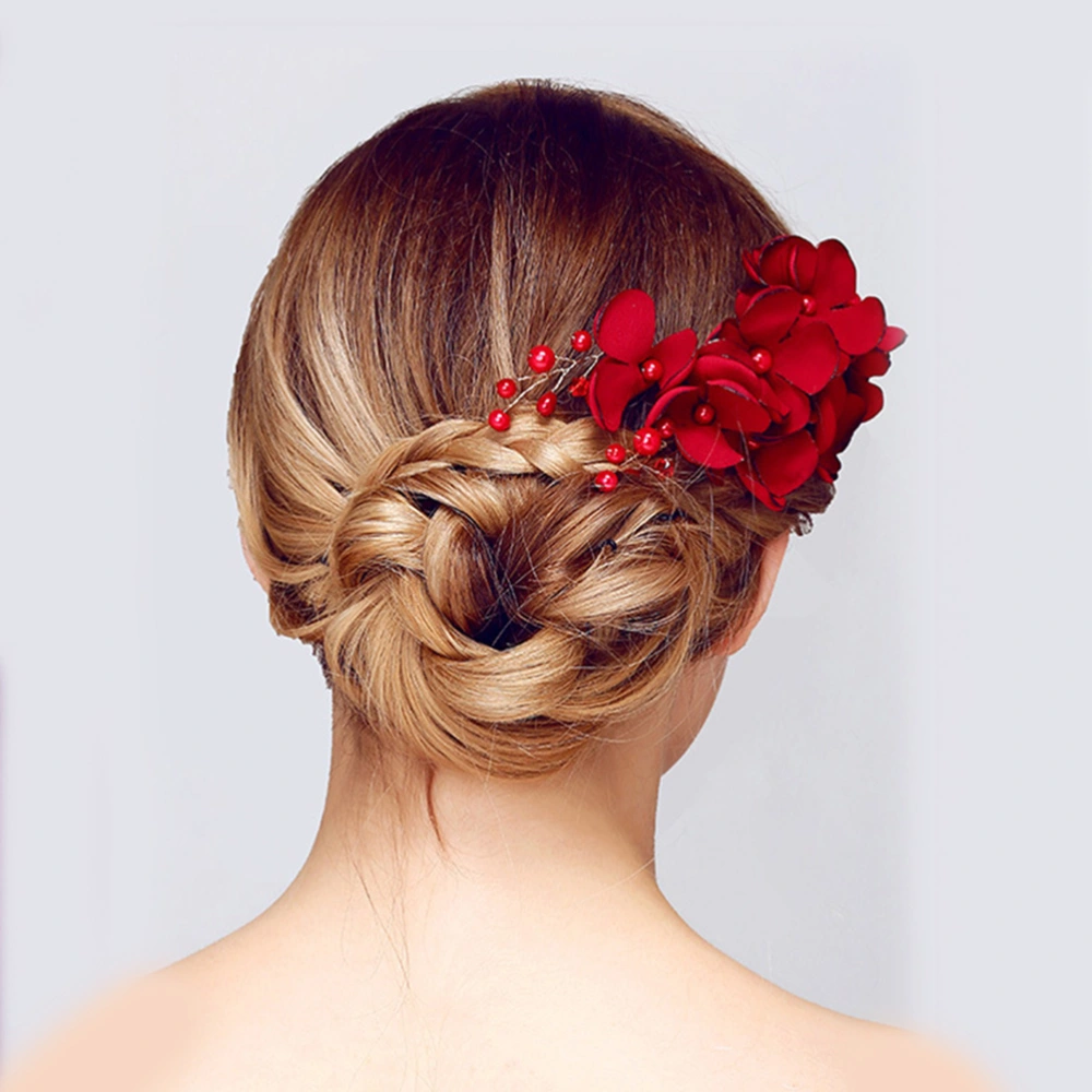 Red Flower Wedding Hair Combs Bridal Side Comb Head Headpiece Hair Accessory