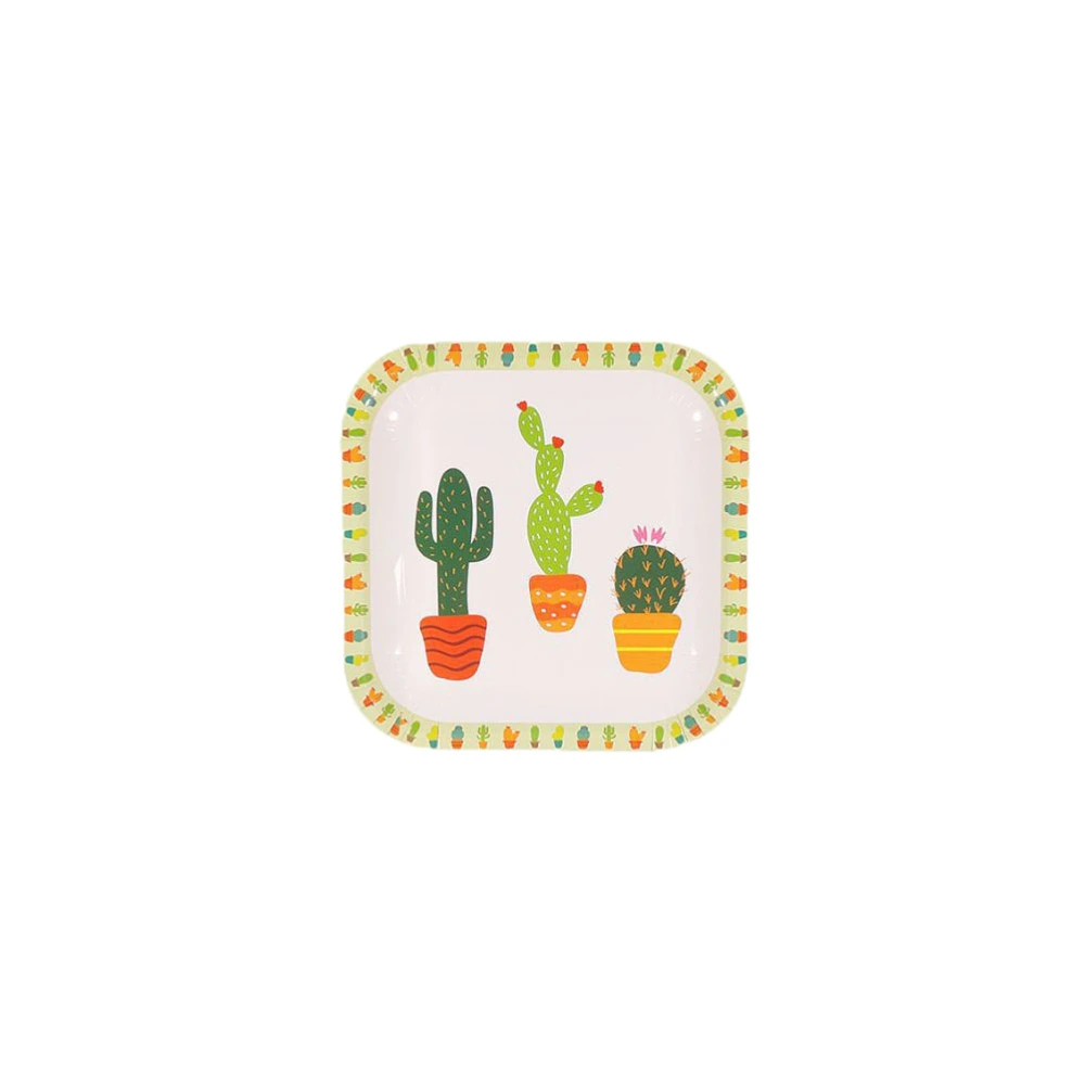 10pcs 9 Inch Disposable Paper Plates Tableware Dinner Supplies Cactus Pattern for Party Carnival Festival