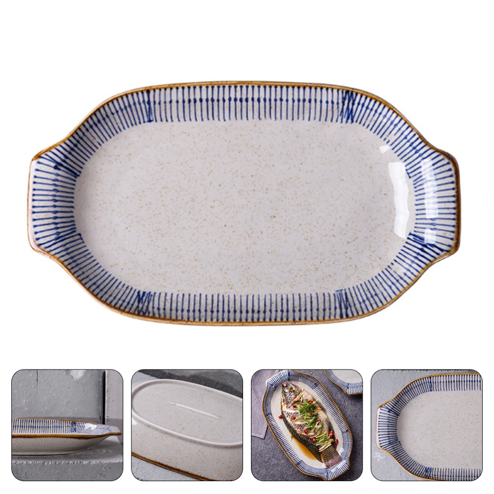 1Pc Ceramic Dinner Plate Fish Steaming Plate Food Serving Tray with Handles