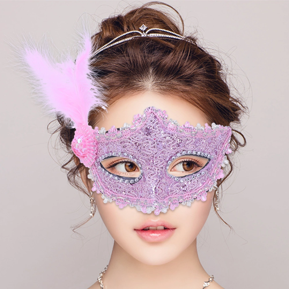 Halloween  Half Face Mask Costume Prop Mask for Masquerade Cosply Costume Party Performance Dancing Party(Pink)