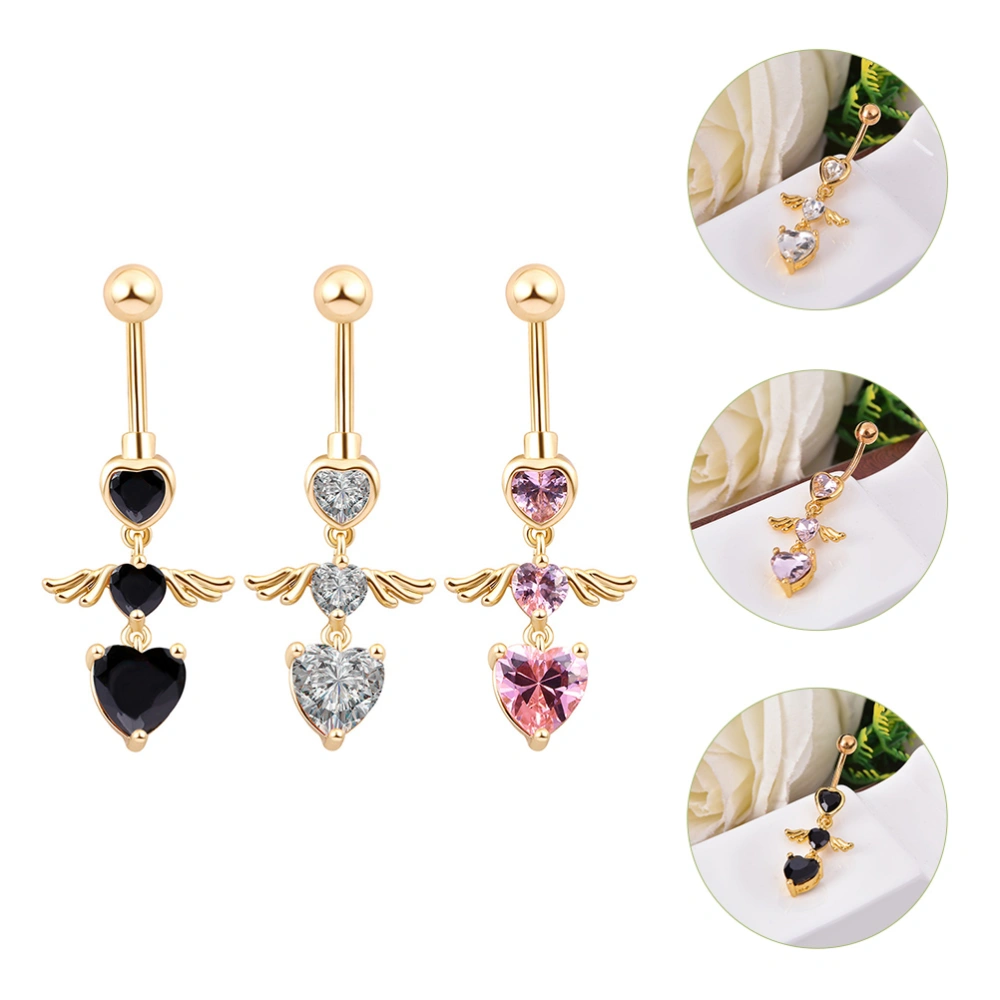 3Pcs Heart Shape Belly Button Rings Wing Shape Navel Rings Belly Piercing Jewelry