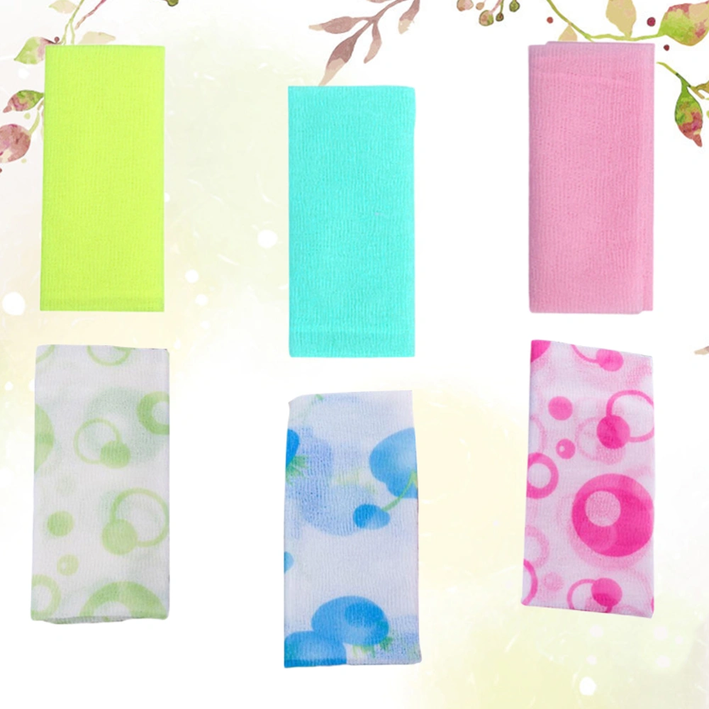 6Pcs Back Washing Scrubber Long Bubble Bath Towel Wash Cleaning Tool Shower Towel (Green, Blue, Pink, Fowler Printed Blue, Flower Printed Pink, Fowler Printed Green)