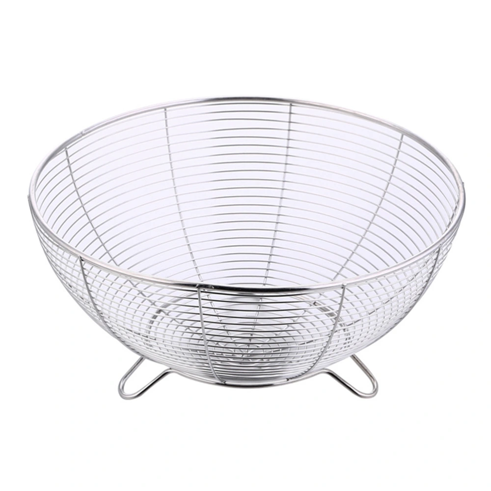 Stainless Steel Round Fruit Vegetables Basket Bowl Three-legged Strainer Drain Baskets Kitchen Tool (22cm)