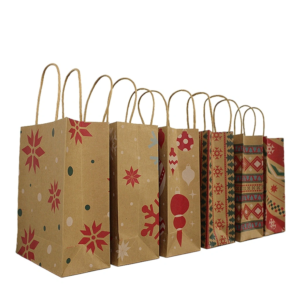 6pcs Kraft Paper Bags with Handle Party Gift Bag Christmas Favor Present Bag Wrapping Bags