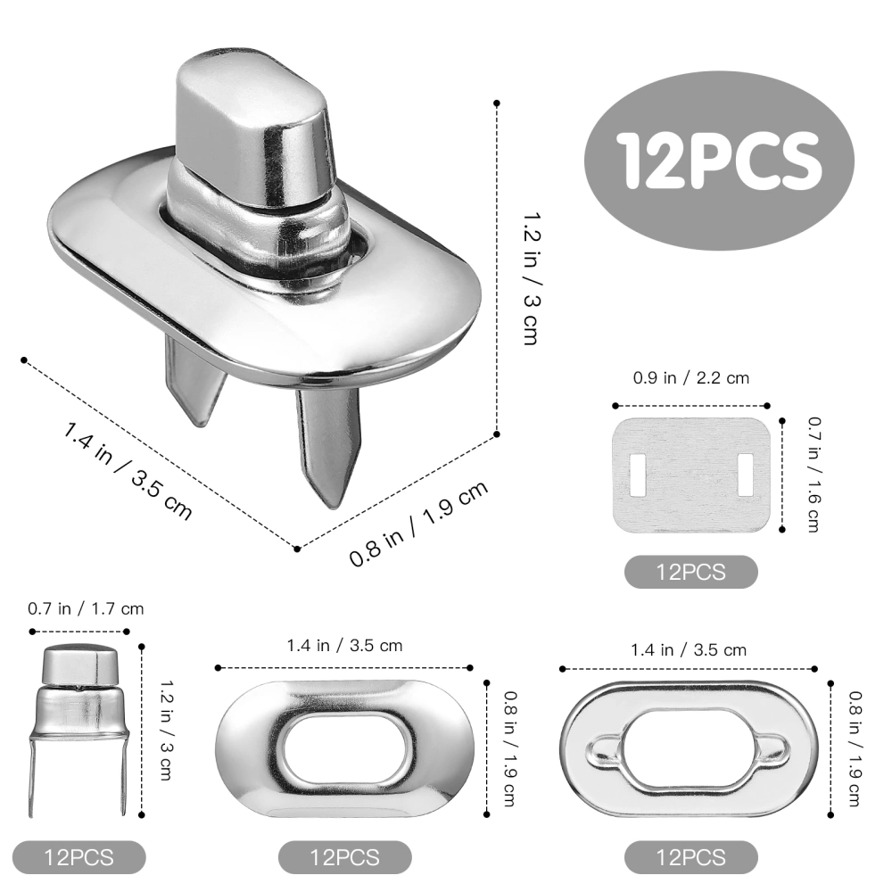 HEALLILY 12pcs Purse Twisting Turn Locks Leathercraft Accessories Purse Locks for Leather Handbag Bag (Silver)