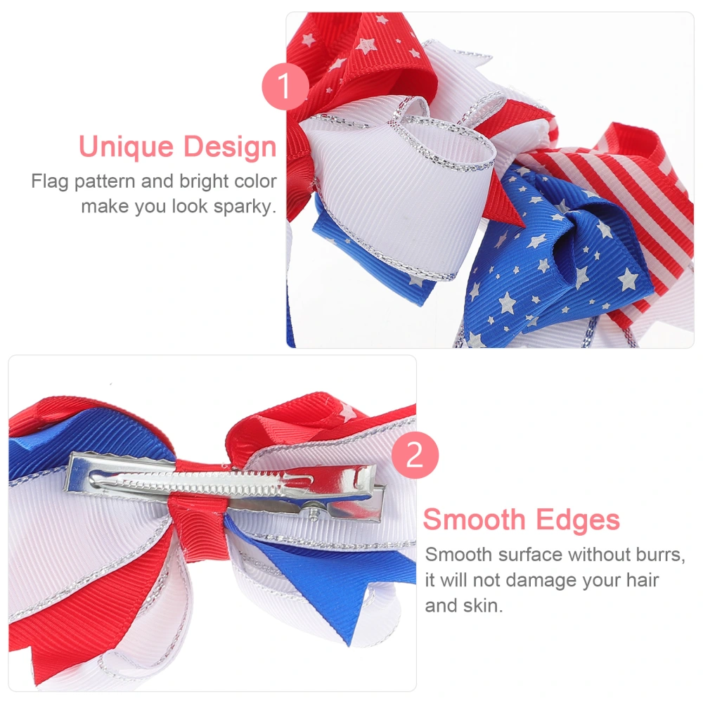 6pcs Independence Day Star Flag Pattern Ribbon Children Hairpin Hair Accessories Bow Hairpin for Girls (Red and White Stripes, Red and Blue Stars, White and Silver Edges)