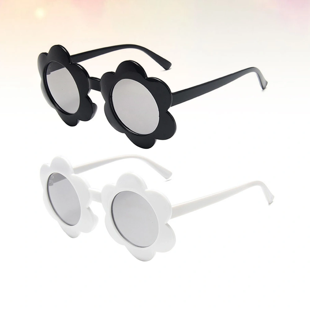 2PCS Lovely Sunflower Sun Glasses Funny Flower-shaped Sunglasses Outdoor Sunshades Glasses for Kids Wearing (Black+White)