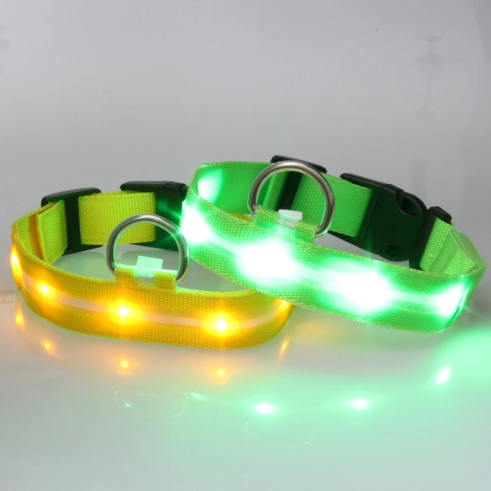 2.5CM Nylon Pet Dog Collar Night Safety LED Light-up Flashing Glow in the Dark Lighted Circular Pendant Collar Size S (Green Light)