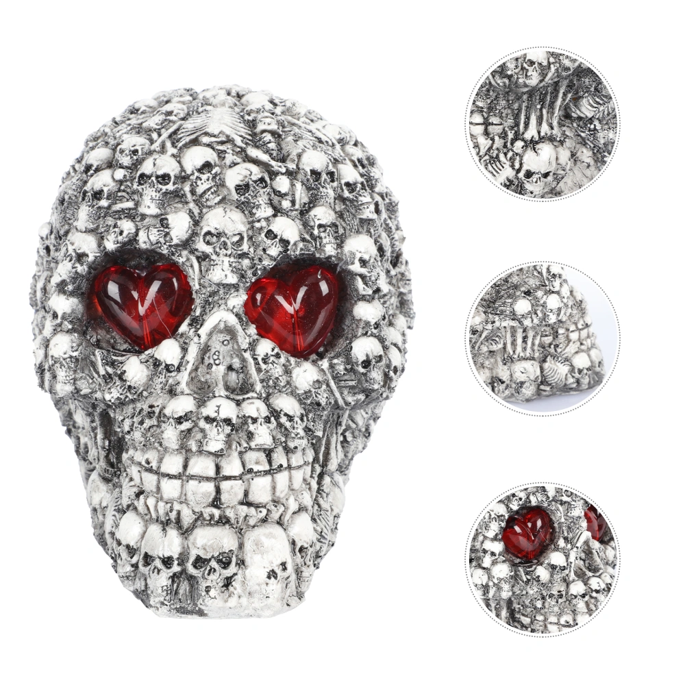 1Pc Skull Modeling Light Decor Halloween Resin Skull Party Layout Prop Silver