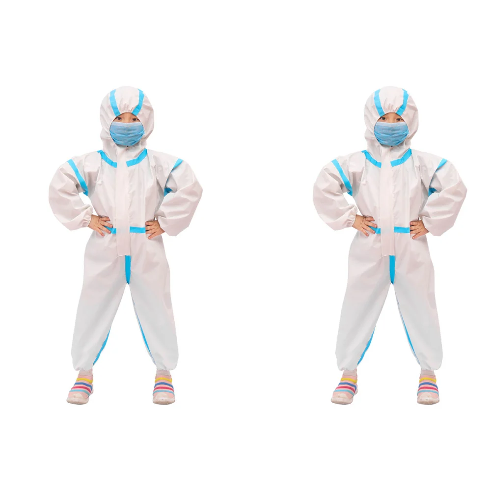 Disposable Nonwoven Coverall Full Security Protective Clothes Breathable Dust-proof Hooded Coat Labour Costume Suit for Child- Size 80 (Suitable for 75-90cm Kids)