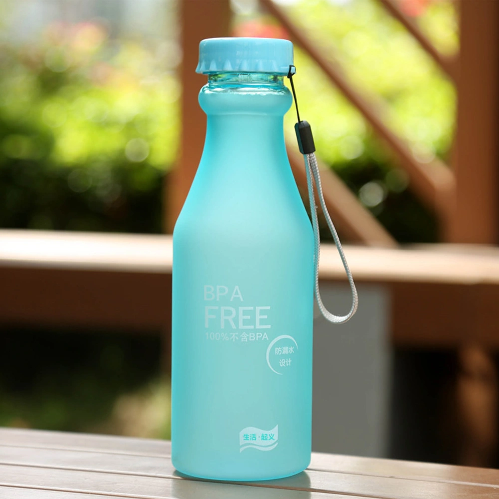 550ml Plastic Frosted Water Drinking Bottle Unbreakable BPA Free Water Bottle to Drink for Travel Outing (Blue)