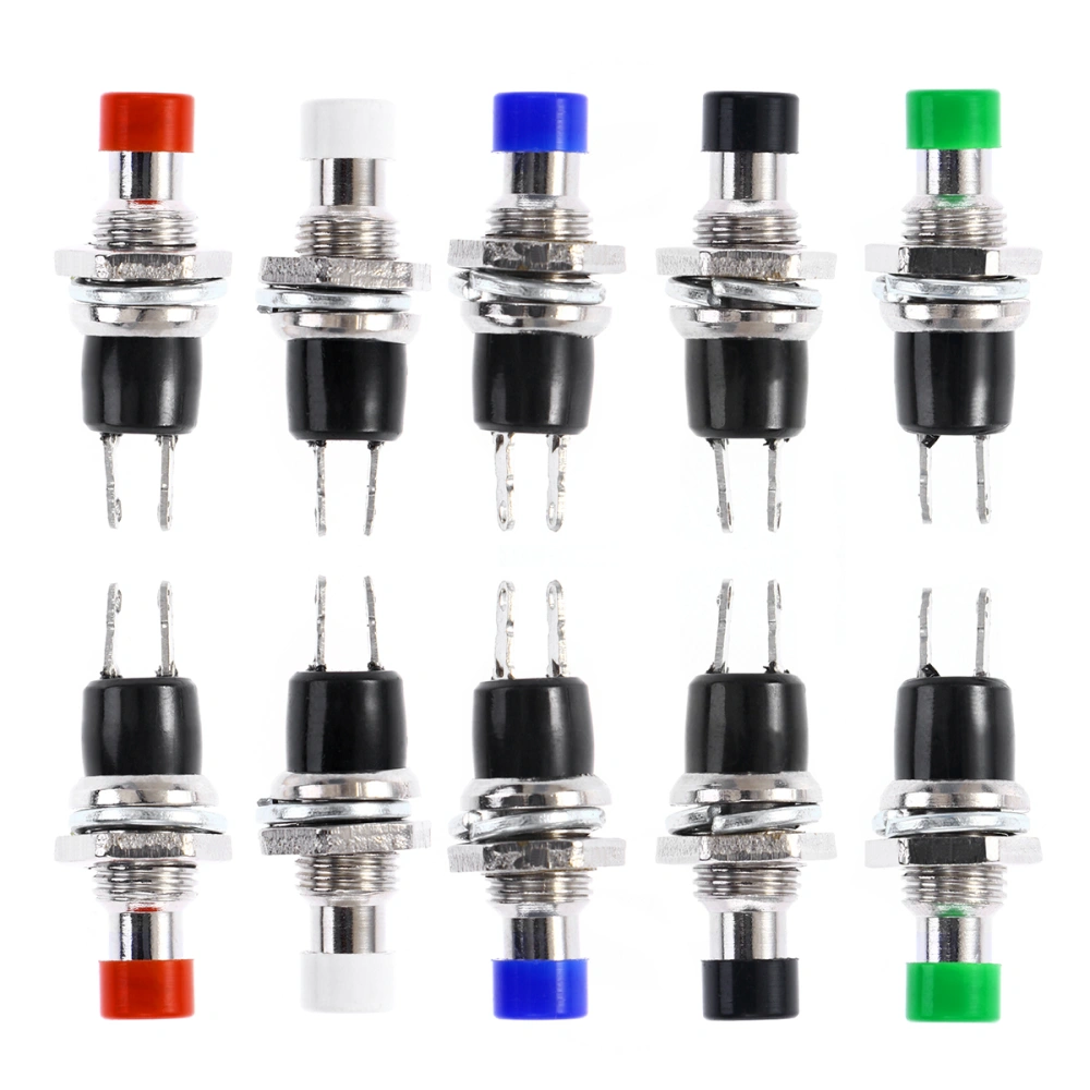 12Pcs 7MM Mounting Hole 1A 250V AC 2 OFF/ON Thread SPST Momentary Latching Mini Push Button Switch (Red, Green, Yellow, Blue, White, Black)