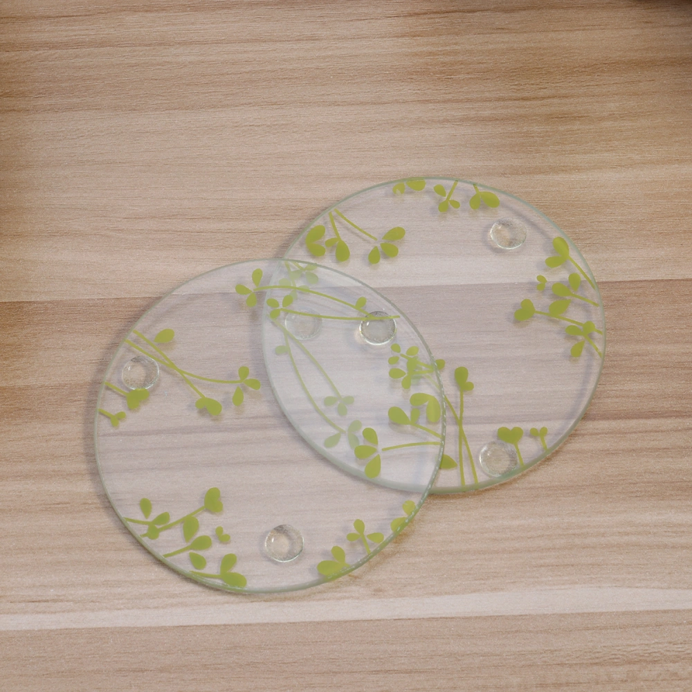 2Pcs Green Grass Frosted Glass Coasters Baby Shower Gifts Wedding Party Favors