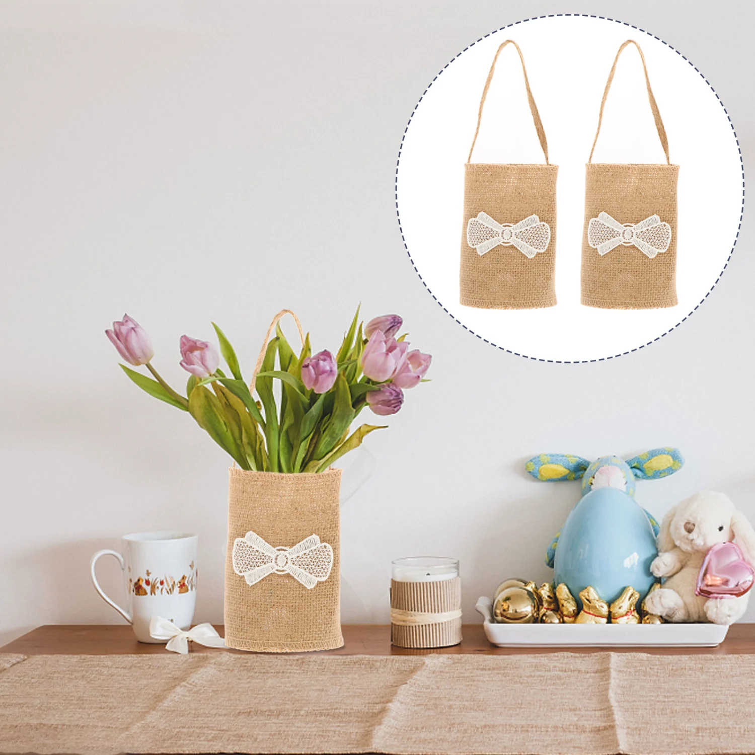 2Pcs Pastoral Baskets Wedding Flower Baskets Petals Linen Baskets Party Decors