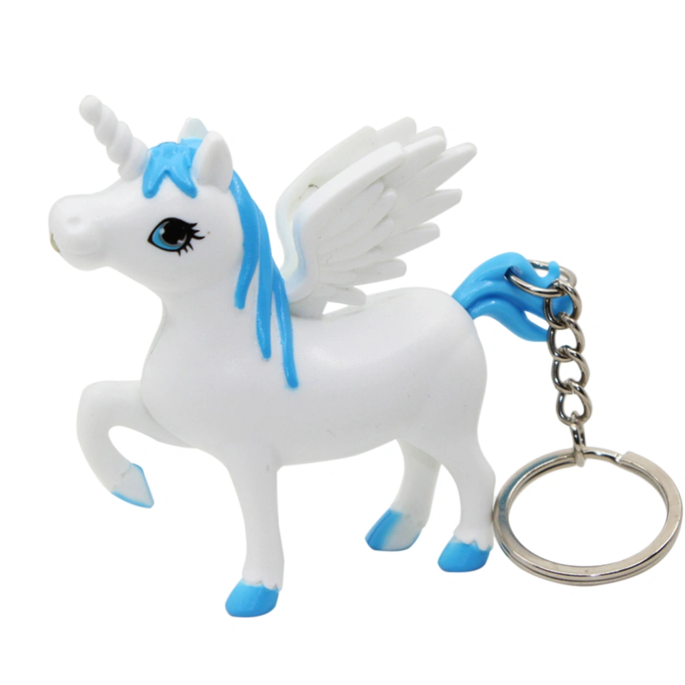 Unicorn Keychain LED Lighting Sounding Key Ring Bag Pendant Charm Car Hanging Decoration Party Favors (Blue)