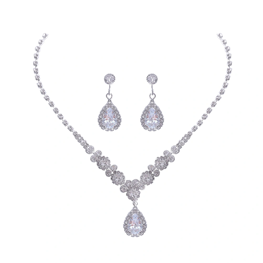 3Pcs Fashion Wedding Zircon Earring Necklace for Bridal Party Bride Bridesmaid