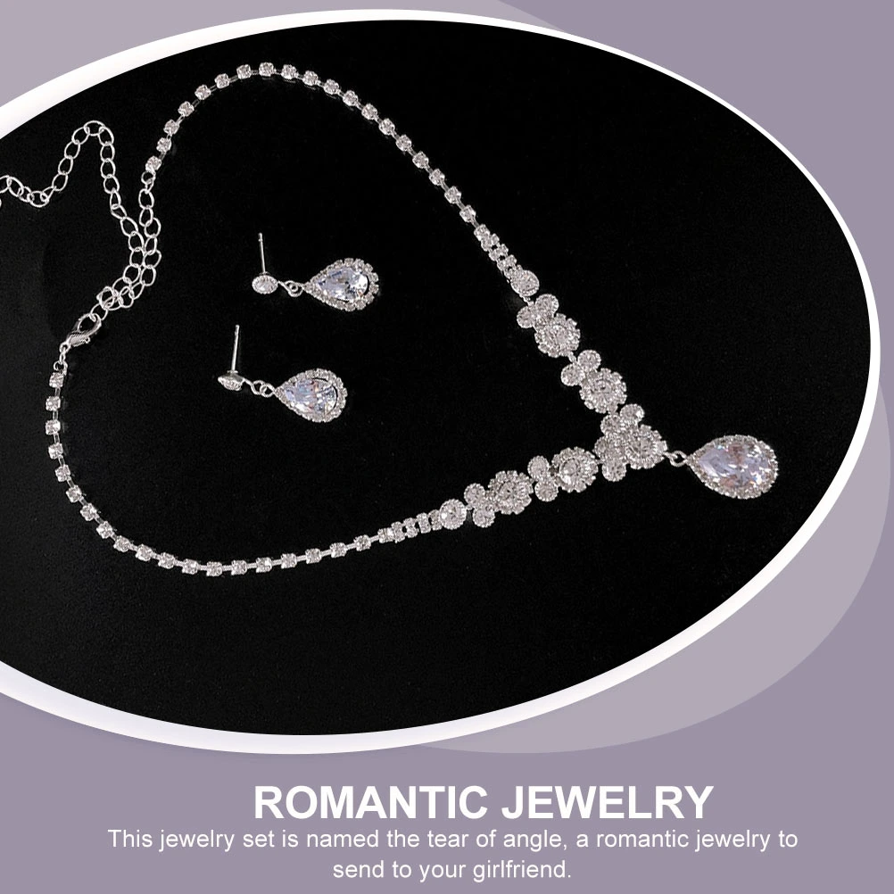 3Pcs Fashion Wedding Zircon Earring Necklace for Bridal Party Bride Bridesmaid