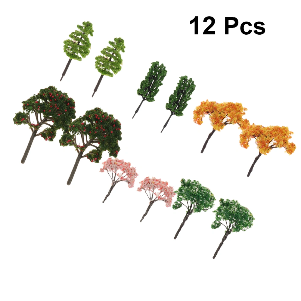 12pcs Model Trees Fake Trees Park Street Diorama Scenery Layout Miniature Landscape Scenery (Apple Trees + Peach Trees + Oaks + Small Pine Trees + Golden Trees + Cherry Trees)