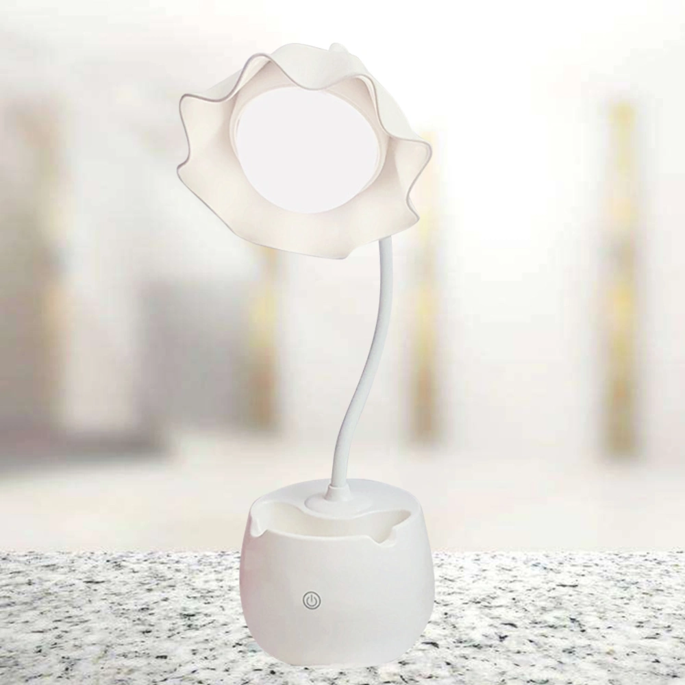 Desk Lamp LED Desk Lamp Eye Protection Desk Lamp Touch Dimmer Desk Lamp Flower Design Pen Holder for Home Office School (White)