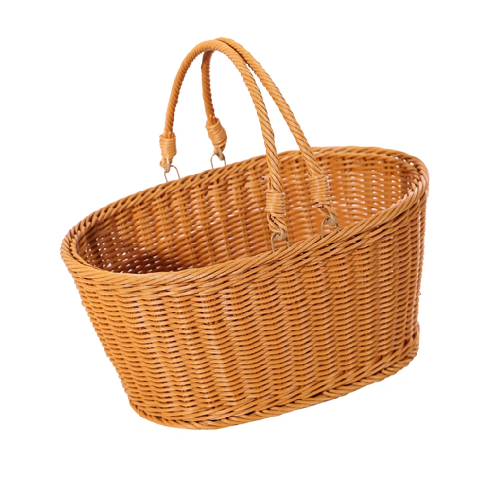 1PC Simulated Rattan Woven Basket Practical Shopping Basket Decorative Storage Vegetable Basket Portable Flower Basket Picnic Basket for Home  (Light Brown Size S Oval Shape)