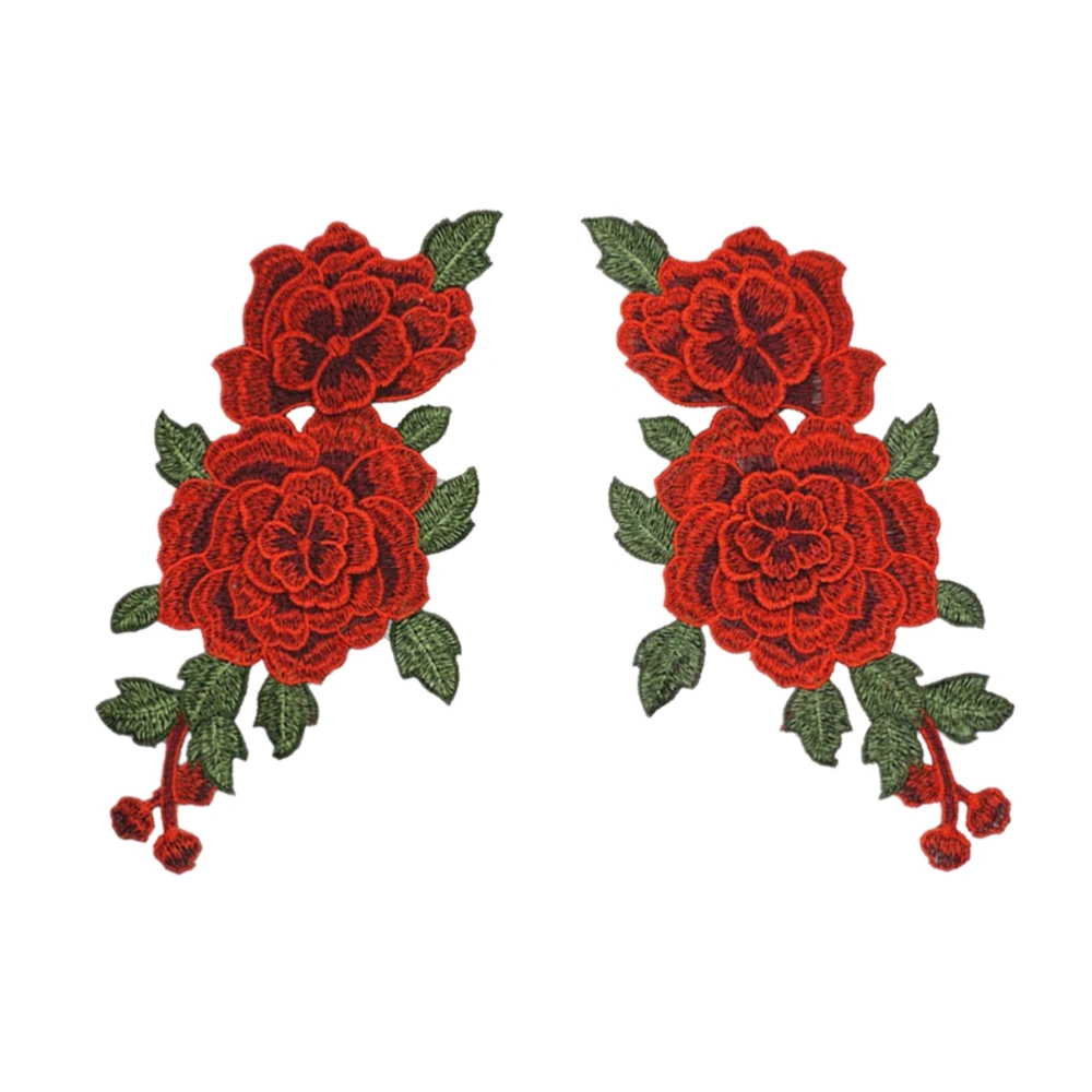 2pcs Embroidery Rose Floral Sew Patch for Craft Collar Bust Dress Bag Applique (Red)