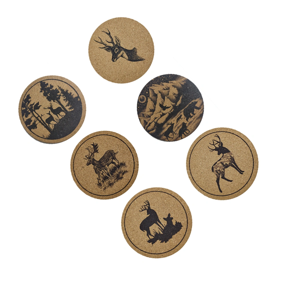 6Pcs 10cm Deer Pattern Wooden Cup Mats Coasters Pot Holder Table Mat Home Decor