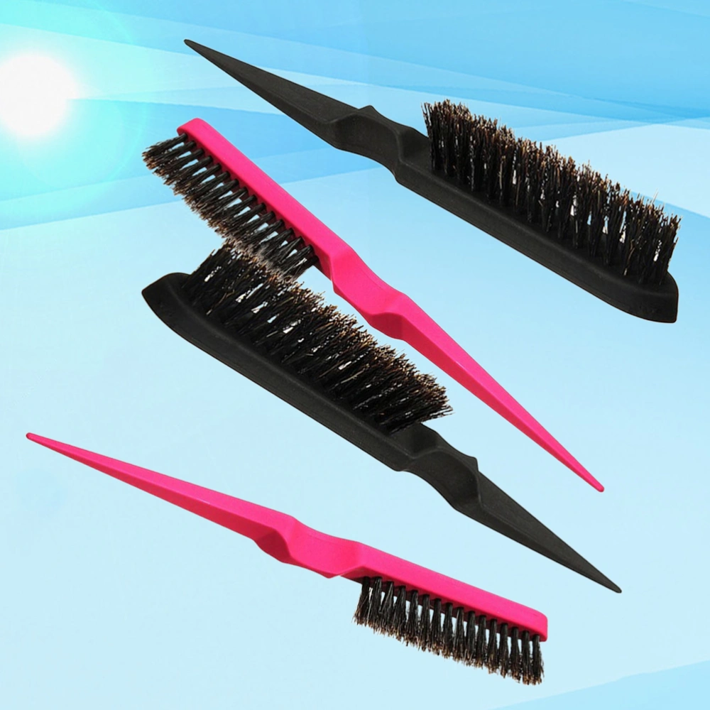 4PCS Bristles Triplex Row Comb Pointed Tail Curly Hair Comb Multi-purpose Fluffy Hair Brush Professional Hairdressing Tool for Home Salon (Random Color)