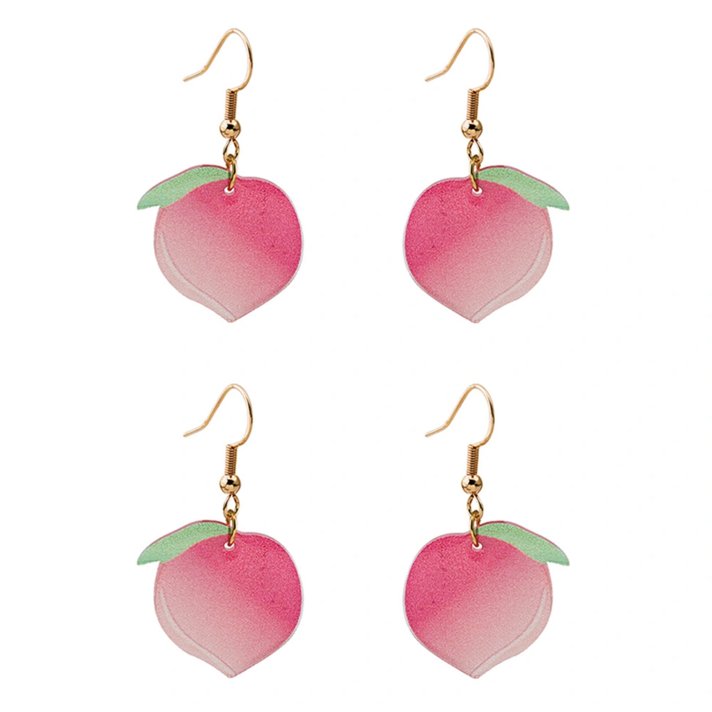 2 Pairs Adorable Lady Peach Fruit Earrings Valentine’s Day Gift Earrings