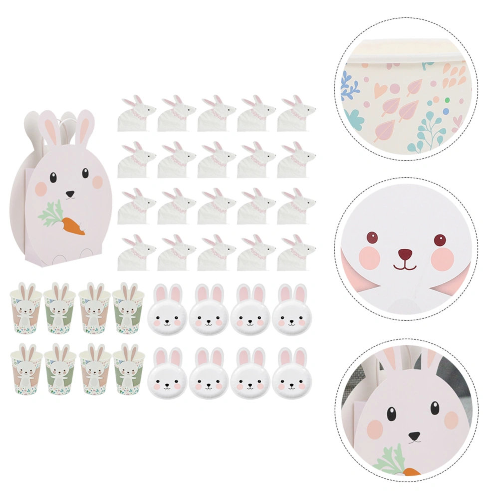 1 Set Practical Bunny Paper Plates Easter Bunny Cups Party Decor Bunny Napkin