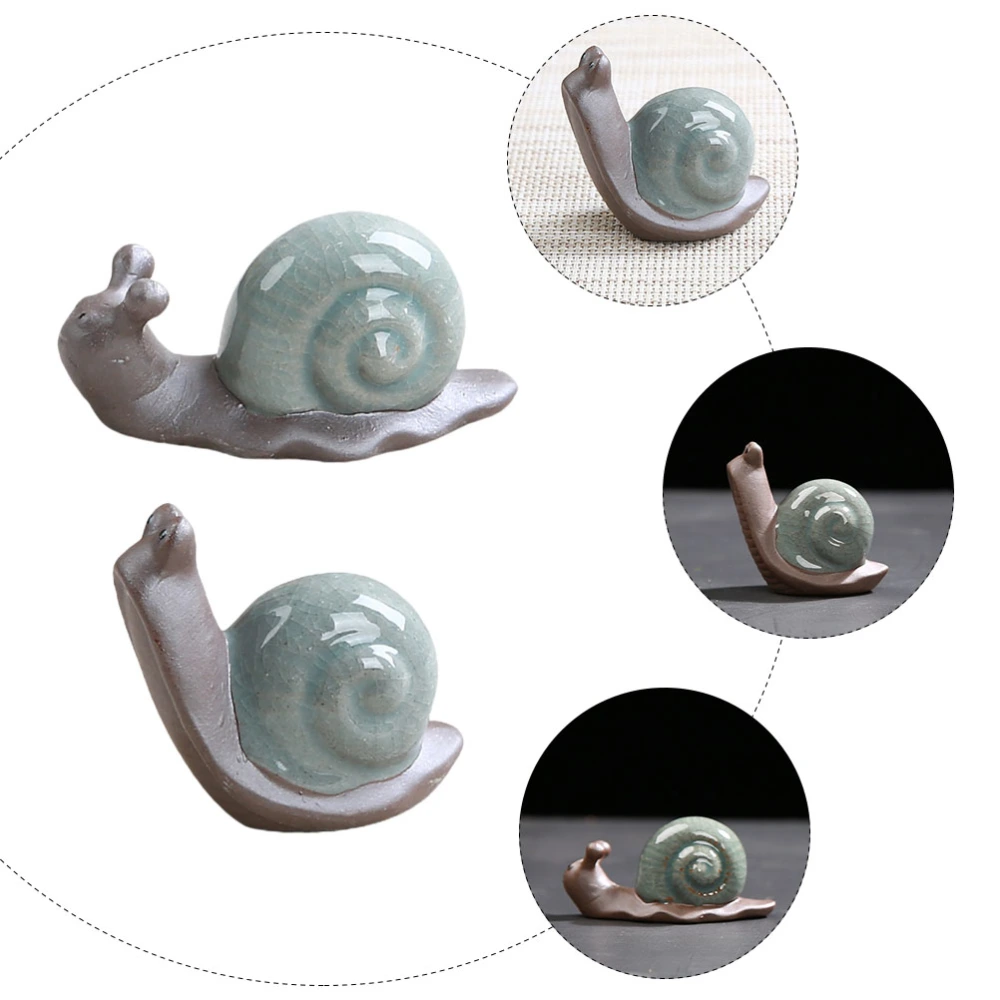 2Pcs Retro Ceramic Snail Tea Pet Tea Table Adornment Chic Home Decoration