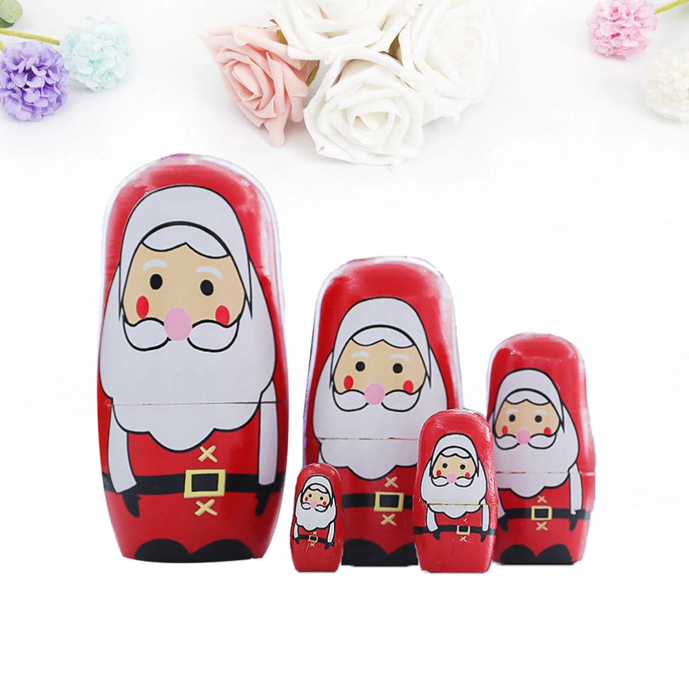 1 Set Wooden Russia Nesting Dolls Santa Shape Creative Hand-Painted Crafts Toys Christmas Gift Home Decoration (Size S)