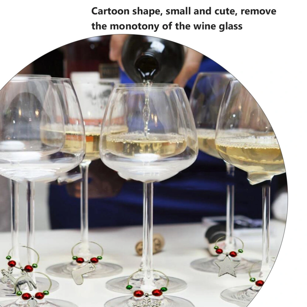 6Pcs Christmas Party Glass Pendant Zinc Alloy Wine Glass Cup Ring Decorations