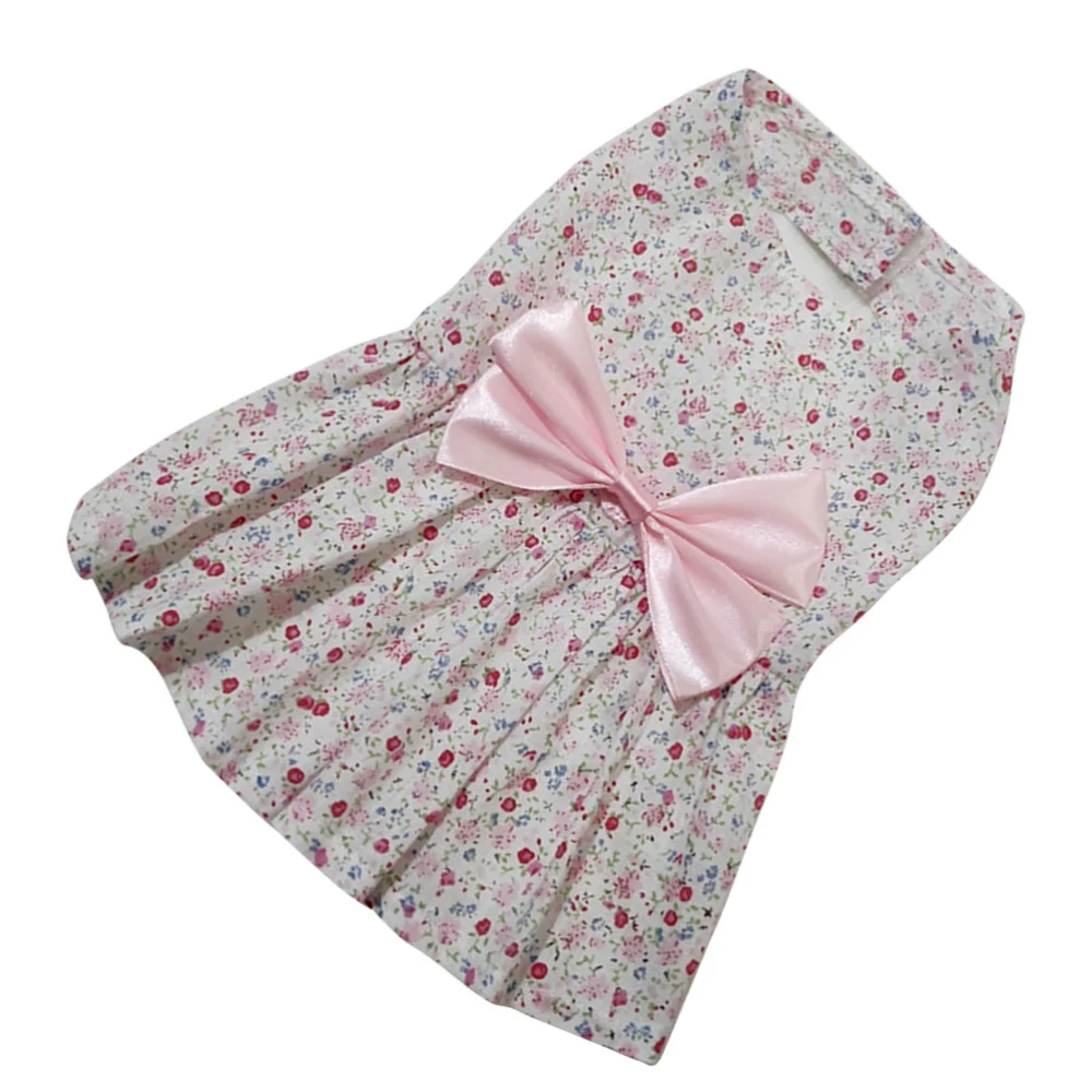 Bowknot Pet Dress Floral Breathable Skirt Lovely One-piece Pet Clothes for Dog Puppy (Pink, Size S)