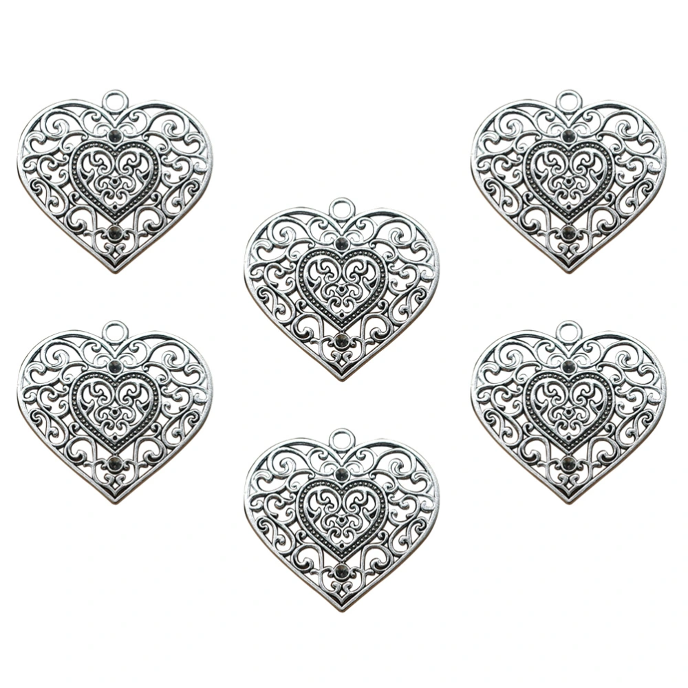 10pcs Alloy Hollow Pattern Heart Pendant Charms DIY Jewelry Making Accessories for Necklace Bracelet (Antique Silver)