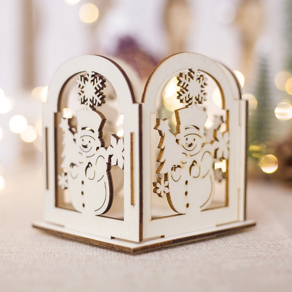 1pc Christmas Candle Holder Hollow-out Wooden Candlestand Party Ornaments Creative DIY Gift (Snowman)