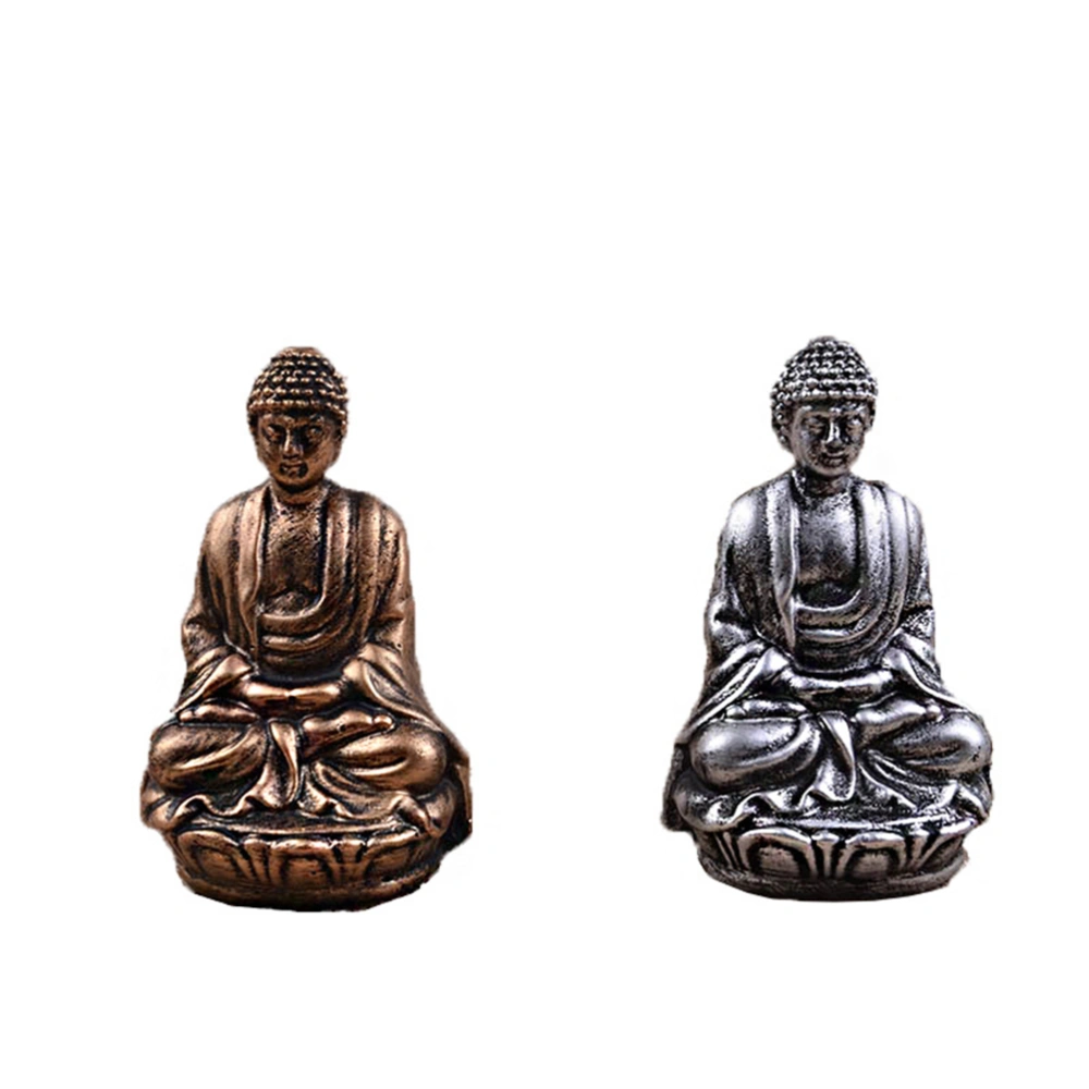 Resin Small Buddha Statue Crafts Desktop Ornaments Decoration for Home Office (Silver)