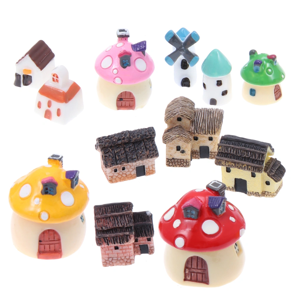 12PCS Moss Micro Landscape Resin Mini House Castle Cartoon Windmill Mushroom Ornaments Decoration