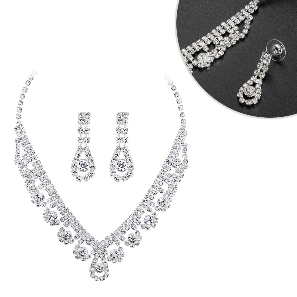 2pcs All-match Character Necklace Set Fashion Bridal Necklace Set Bridal Necklace Earrings Set White