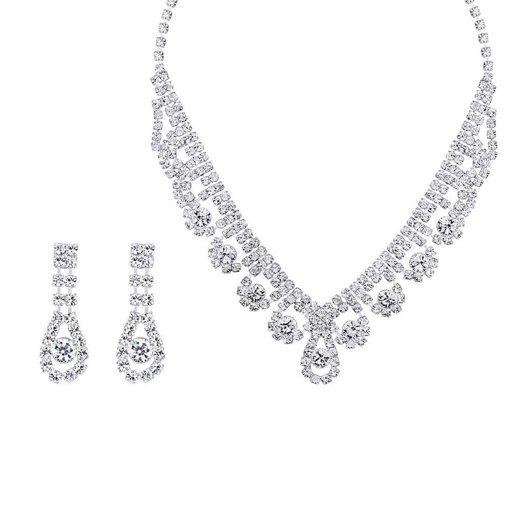 2pcs All-match Character Necklace Set Fashion Bridal Necklace Set Bridal Necklace Earrings Set White