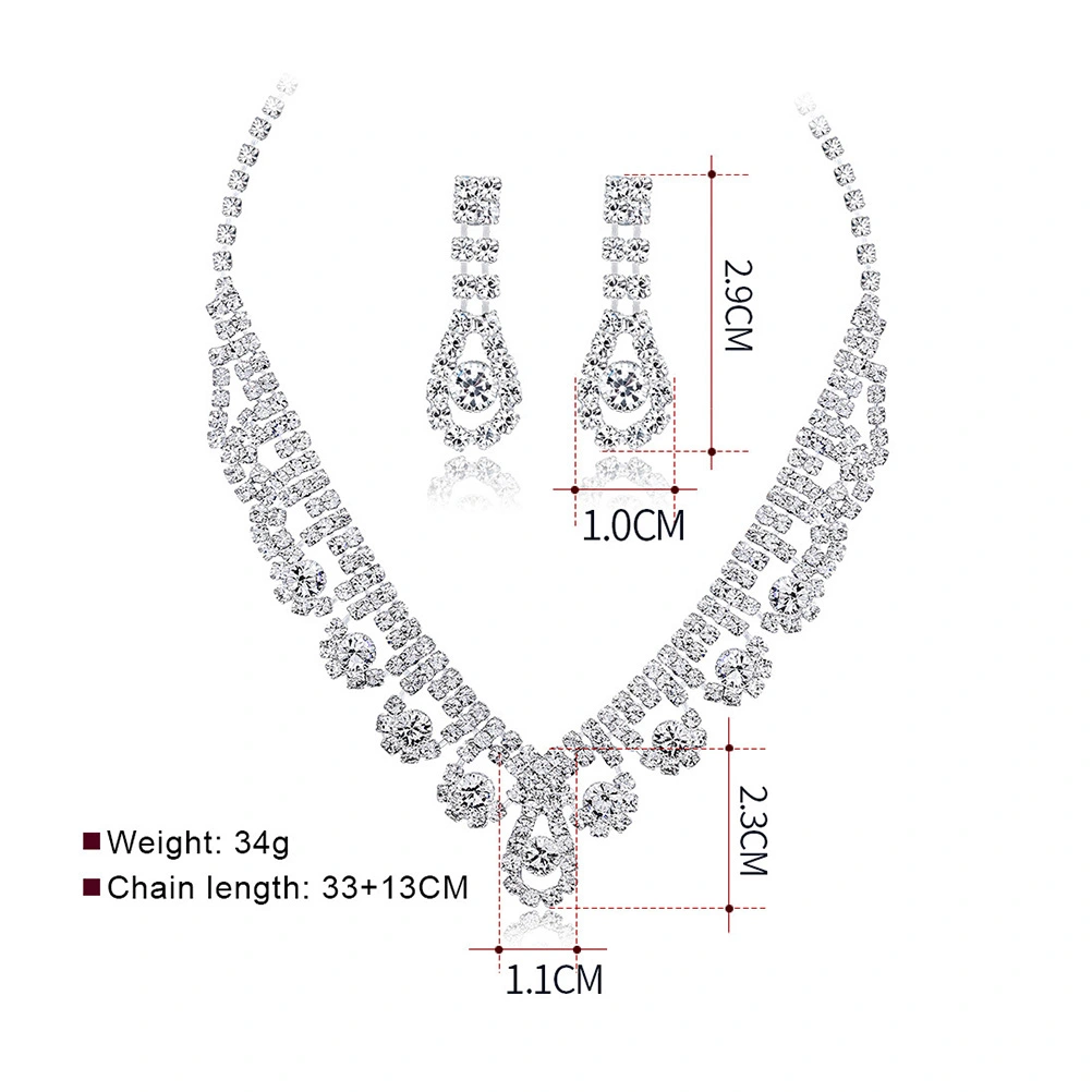2pcs All-match Character Necklace Set Fashion Bridal Necklace Set Bridal Necklace Earrings Set White