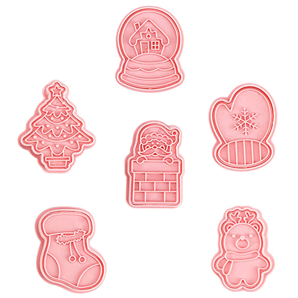 6pcs Christmas Pattern Cookie Molds 3D Plastic Pressing Mould Baking Tools