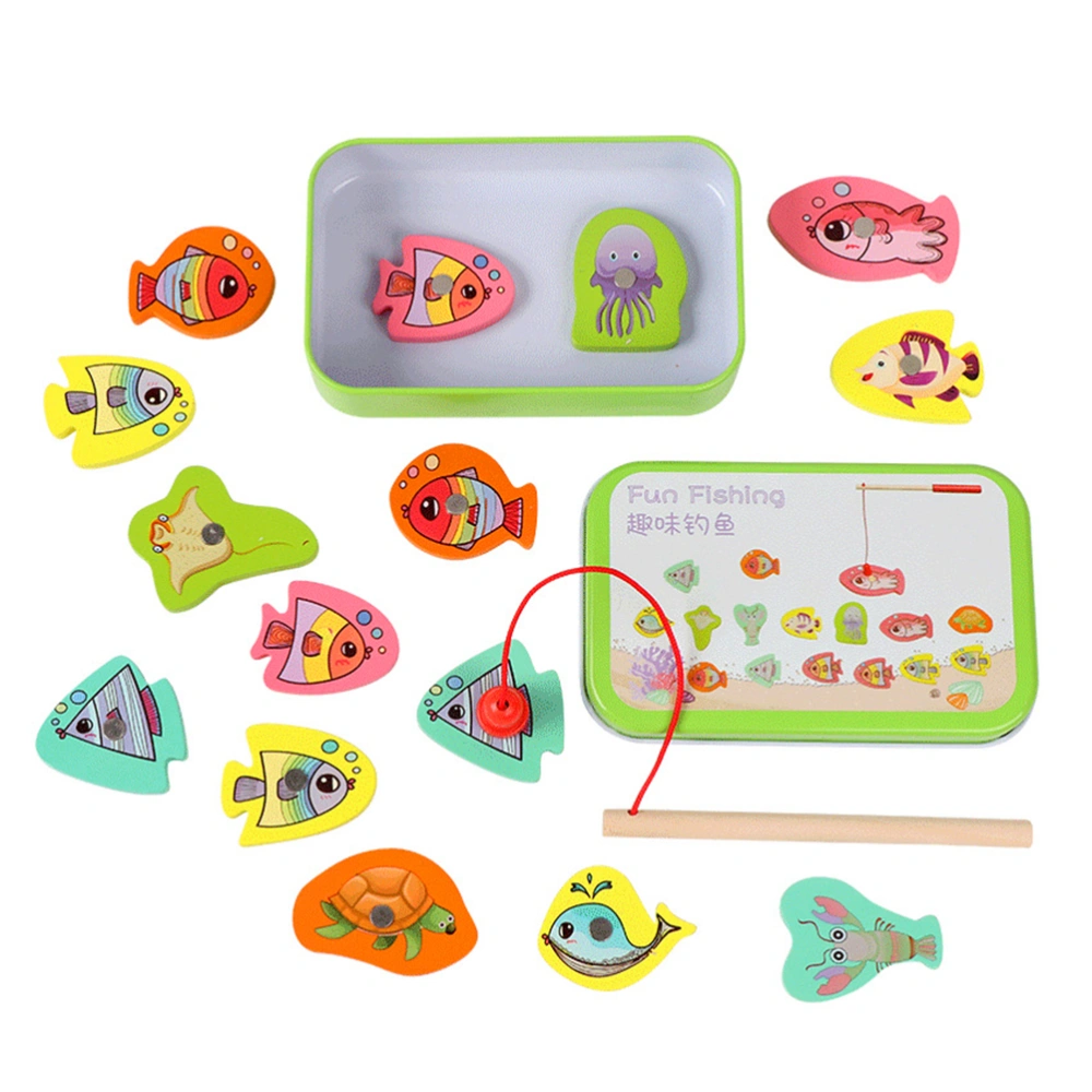 1 Box of Magnetic Wooden Fishing Game Toy with Iron Box Wooden Blocks Toys Early Development Toy DIY Educational Games (Assorted Color)