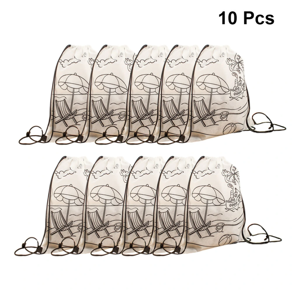 10pcs Kids DIY Graffiti Drawstring Bag Doodle Backpack Fabric Bundle Pocket Drawstring Bag for Children White