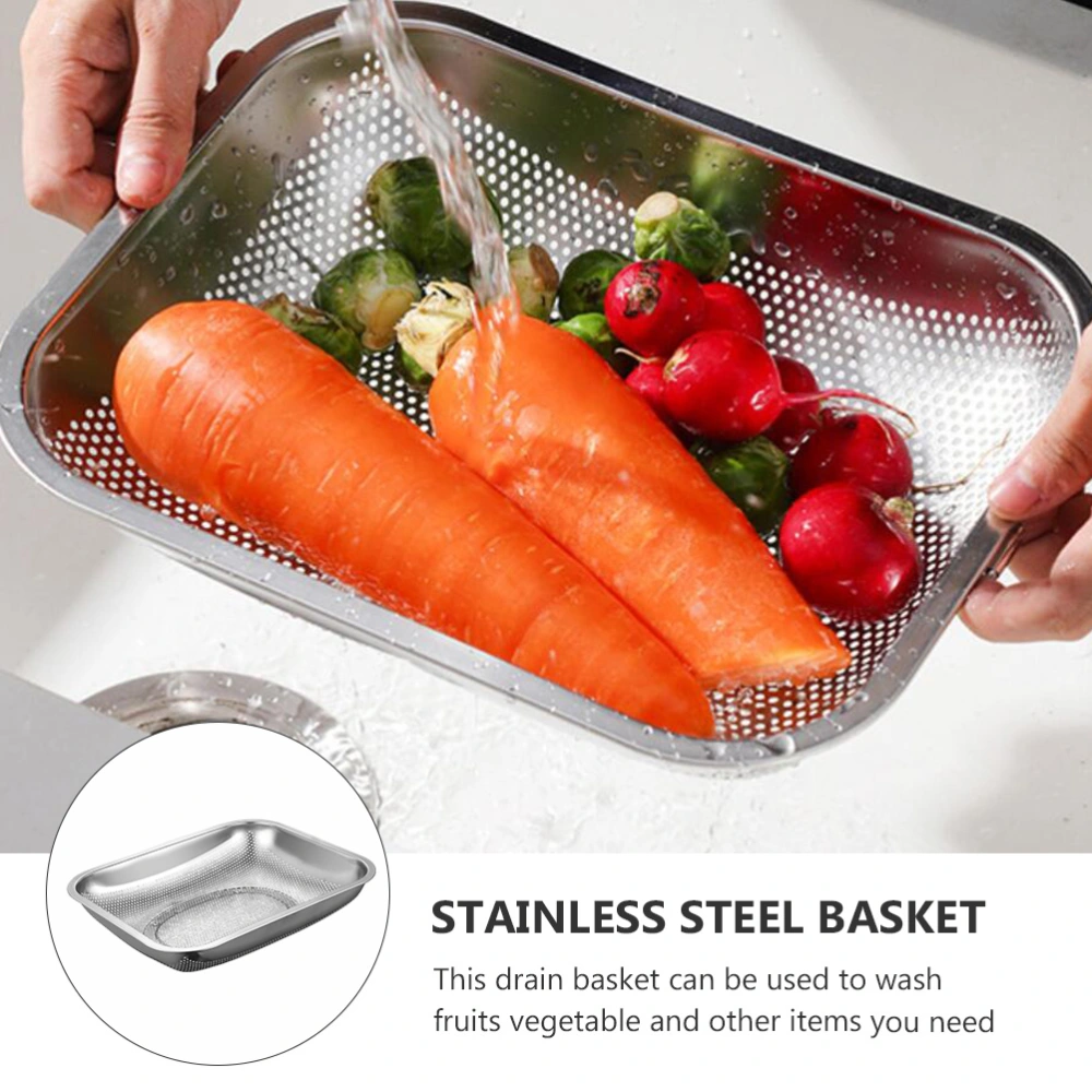 1Pc Square Stainless Steel Drain Vegetable Washing Basin Fruit Drain Basket