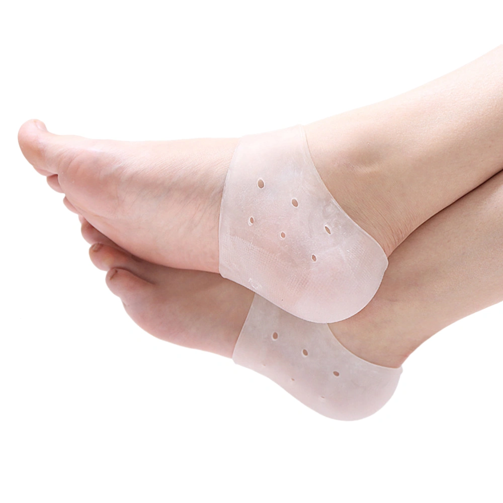 1 Pair Plantar Fasciitis Silicone Gel Sleeve Breathable Protective Heel Air Support Reduce Pressure on Heel Relief Heel Pain and Cracked Heel (White)