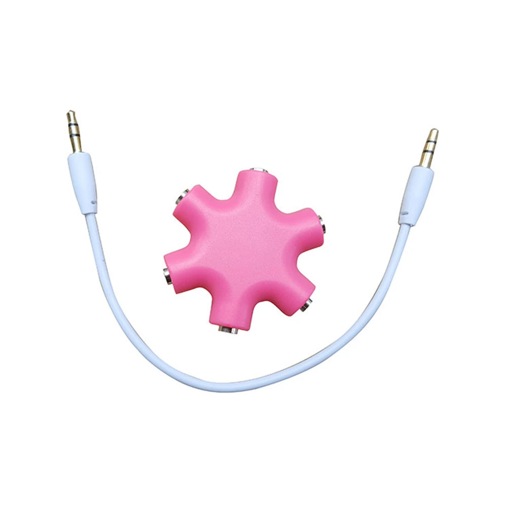 Snow Shape 6 Port 3.5mm Headset Universal Splitter Portable Keychain Earphone Splitter With Audio Signal Cable(Pink)