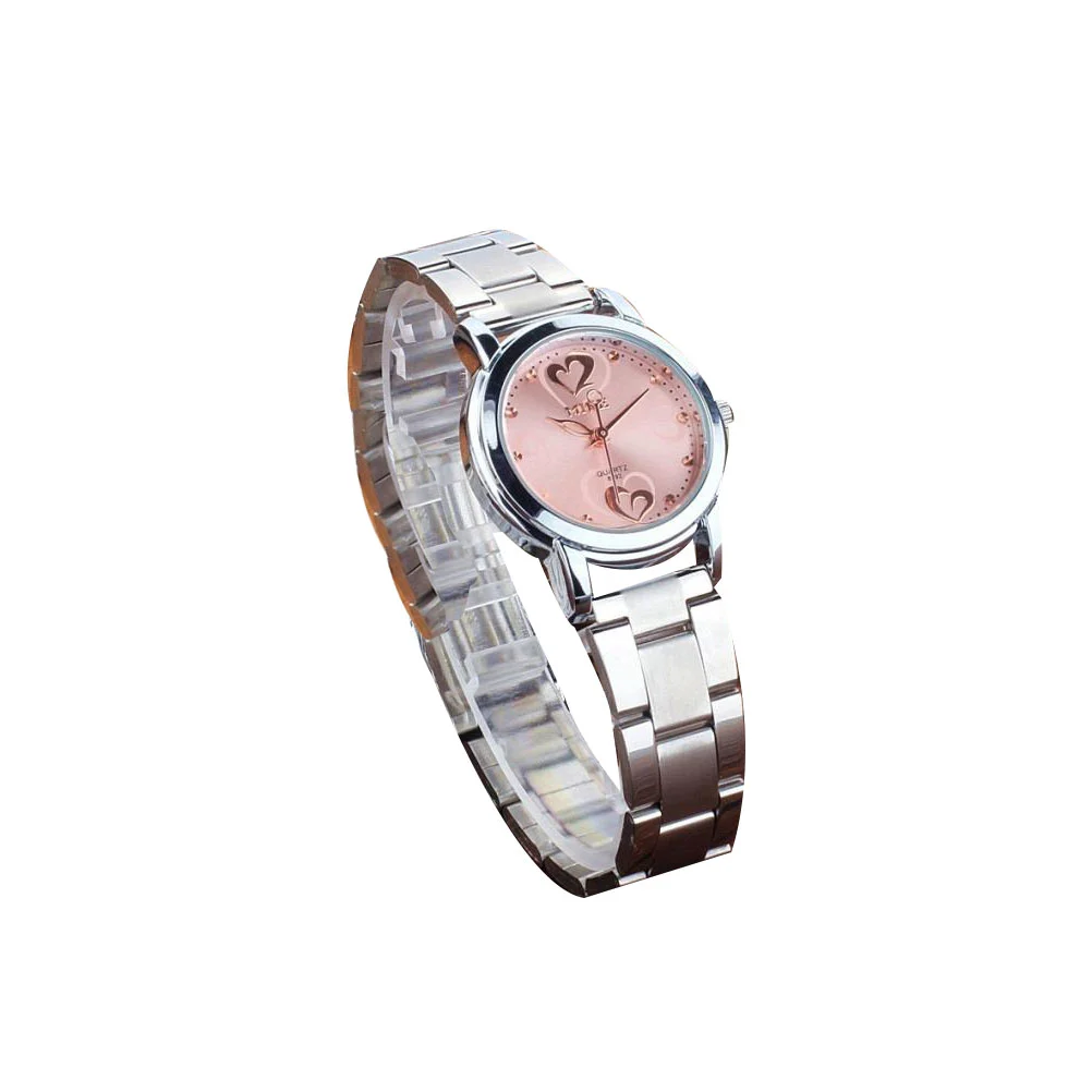 1Pc Steel Strap Couple Watch Fashion Delicate Quartz Wristwatch Waterproof Lover Watch for Adults Students (Pink Girl Style)