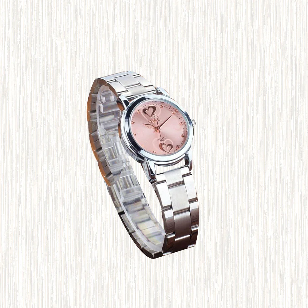 1Pc Steel Strap Couple Watch Fashion Delicate Quartz Wristwatch Waterproof Lover Watch for Adults Students (Pink Girl Style)